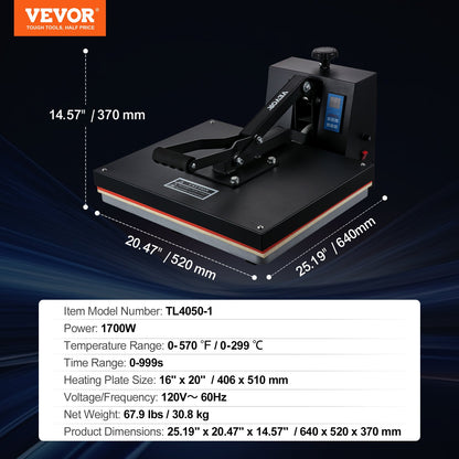Heat Press Machine 16 x 20 i Sublimation Printer Transfer för DIY T-shirt