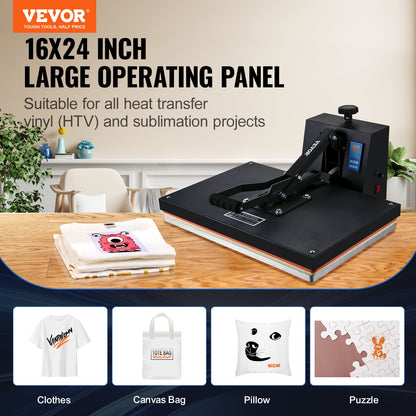 Heat Press Machine 16 x 24 i Sublimation Printer Transfer för DIY T-shirt
