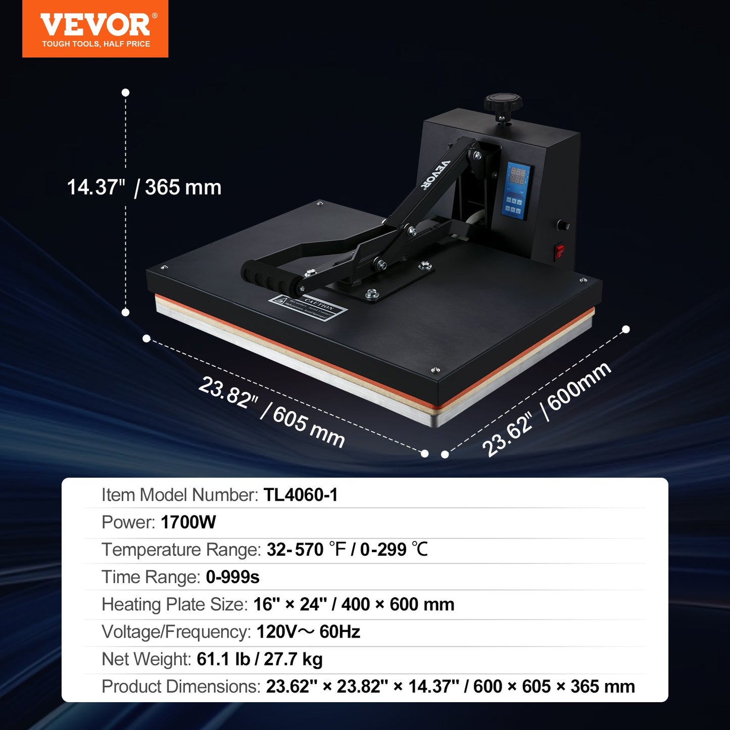Heat Press Machine 16 x 24 i Sublimation Printer Transfer för DIY T-shirt