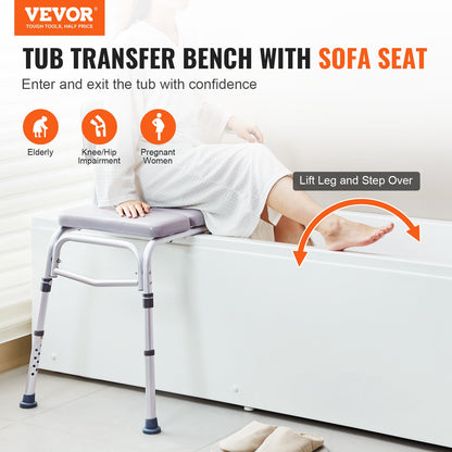 Tub Transfer Bench Shower Seat with Padded Seat Reversible Backrest 500lbs