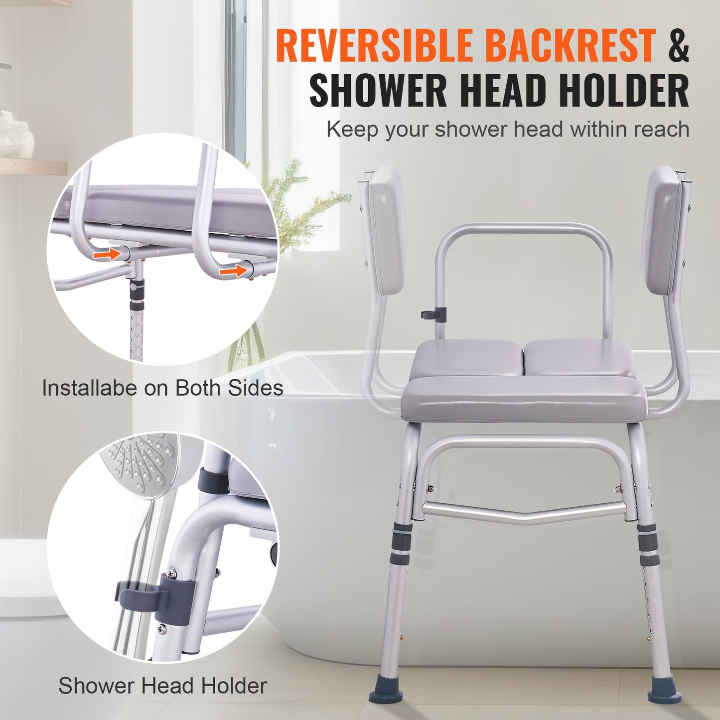 Tub Transfer Bench Shower Seat with Padded Seat Reversible Backrest 500lbs