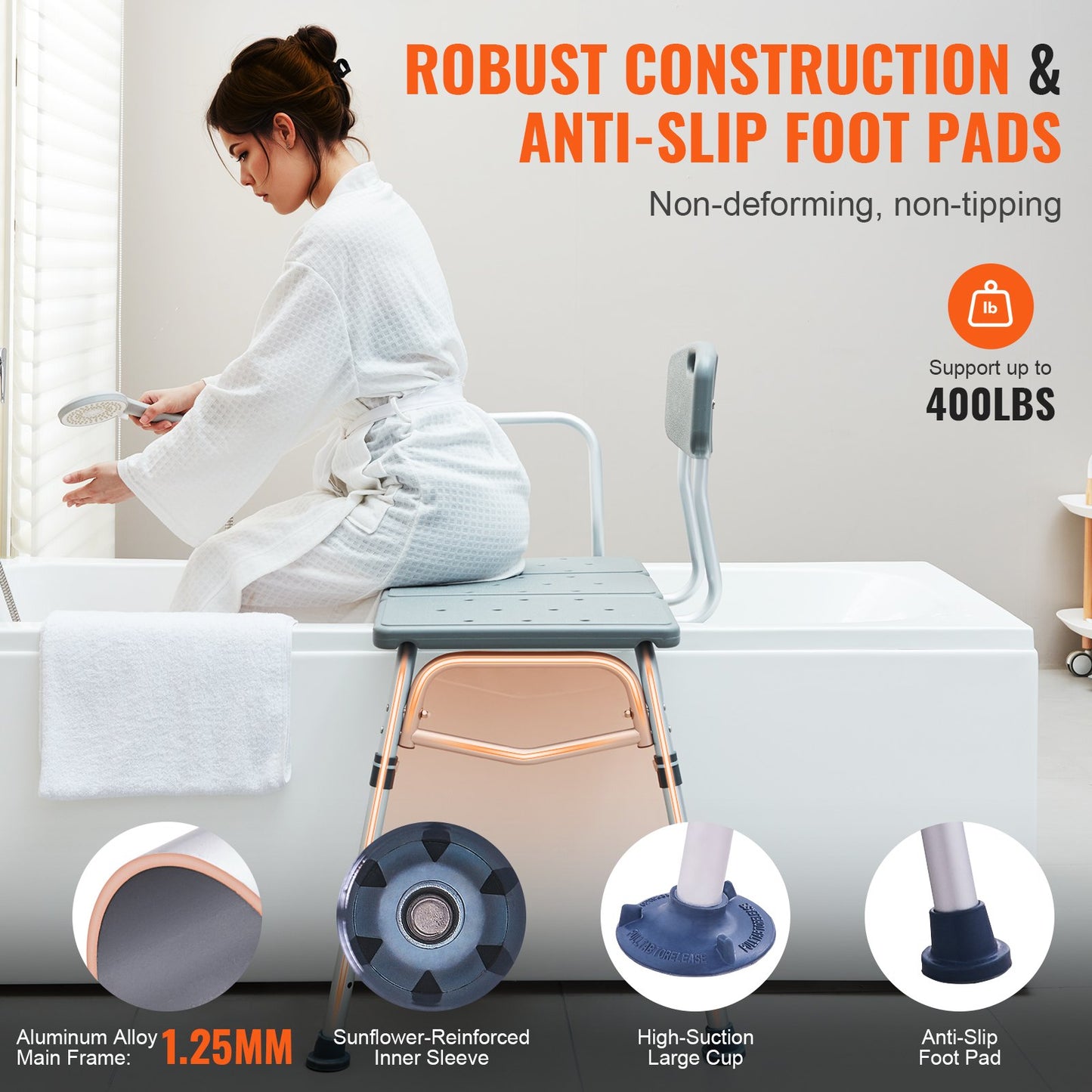 Tub Transfer Bänk Badkar Duschstolar med vändbart ryggstöd 400lbs