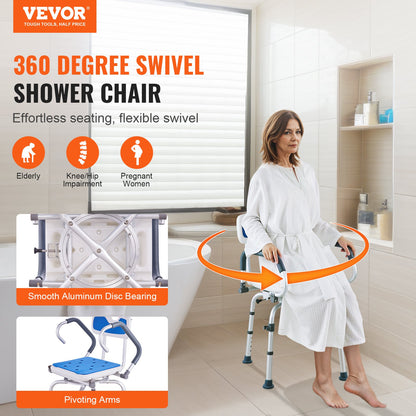 Shower chair 360° swivel bathtub shower seat with swivel arms 400LBS