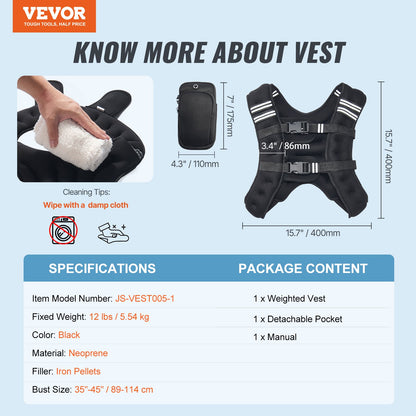 12lb Weighted Vest for Men Women Strength Training Equipment