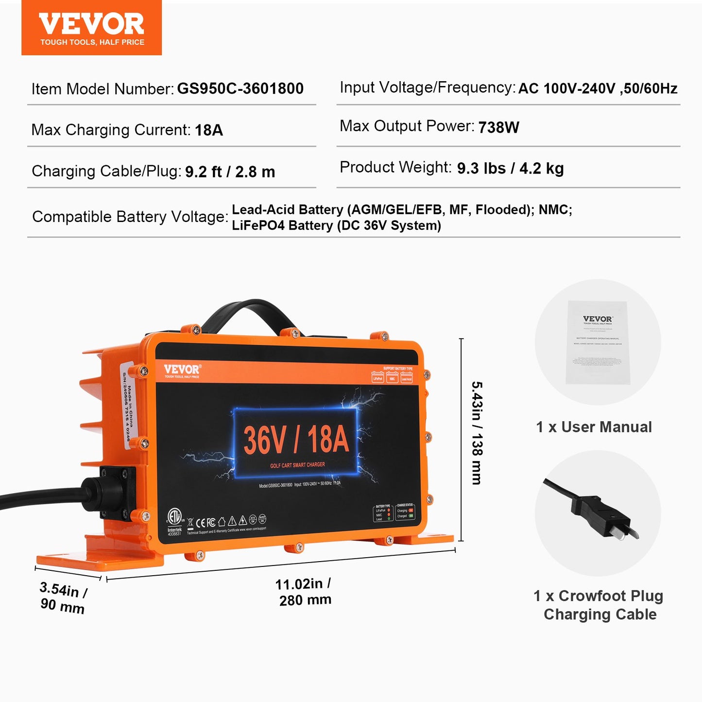 36 Volt 18 AMP Golf Cart Batteriladdare för Club Car EZGO Yamaha Crowfoot