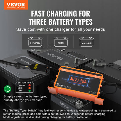 36 Volt 12 AMP Golfvagn Smart batteriladdare för EZGO D-Style IP67 ETL