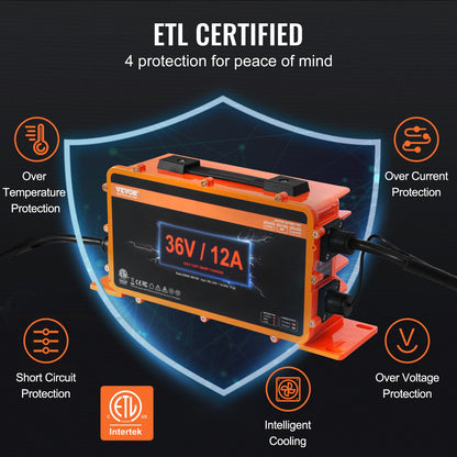 36 Volt 12 AMP Golfvagn Smart batteriladdare för EZGO D-Style IP67 ETL