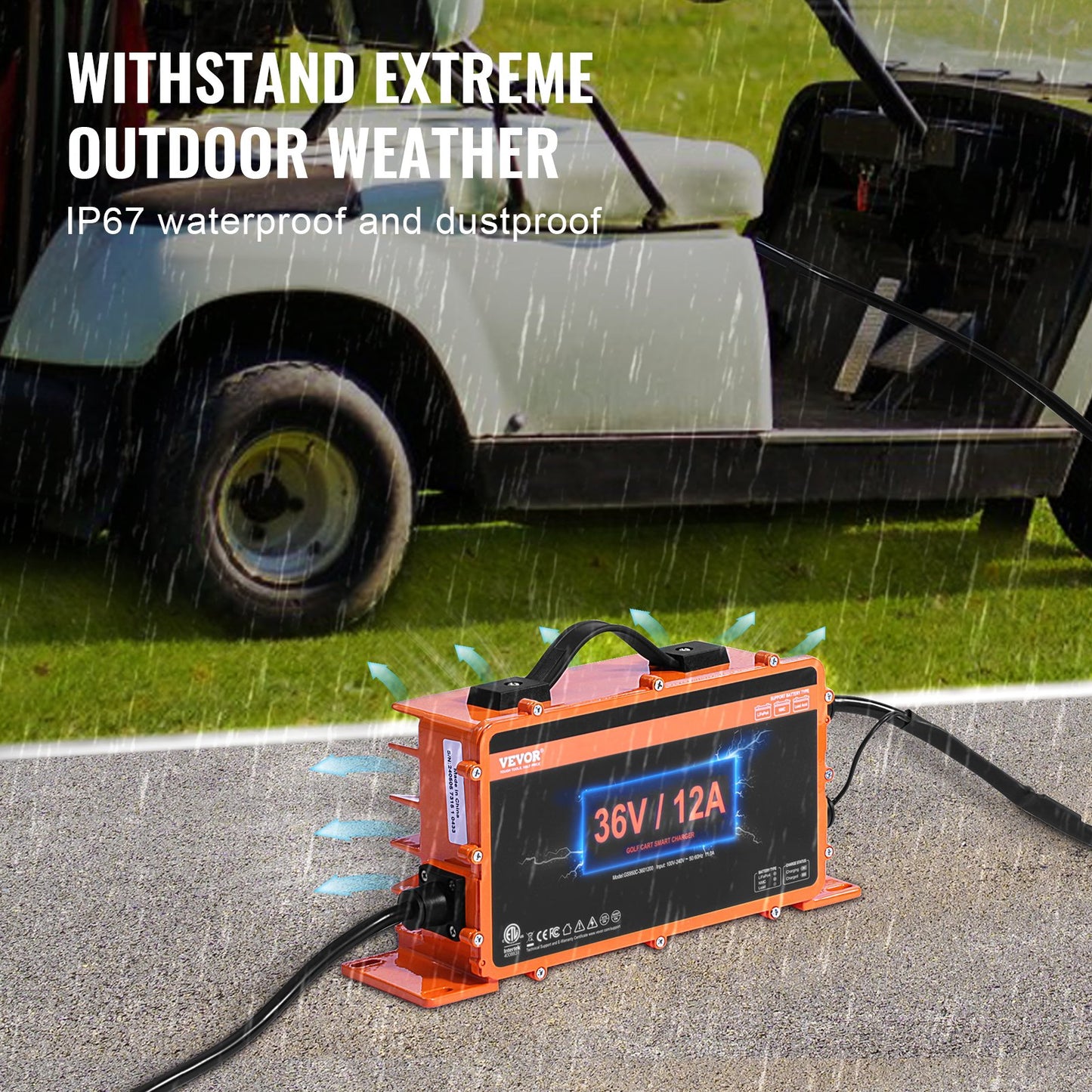 36 Volt 12 AMP Golfvagn Smart batteriladdare för EZGO D-Style IP67 ETL