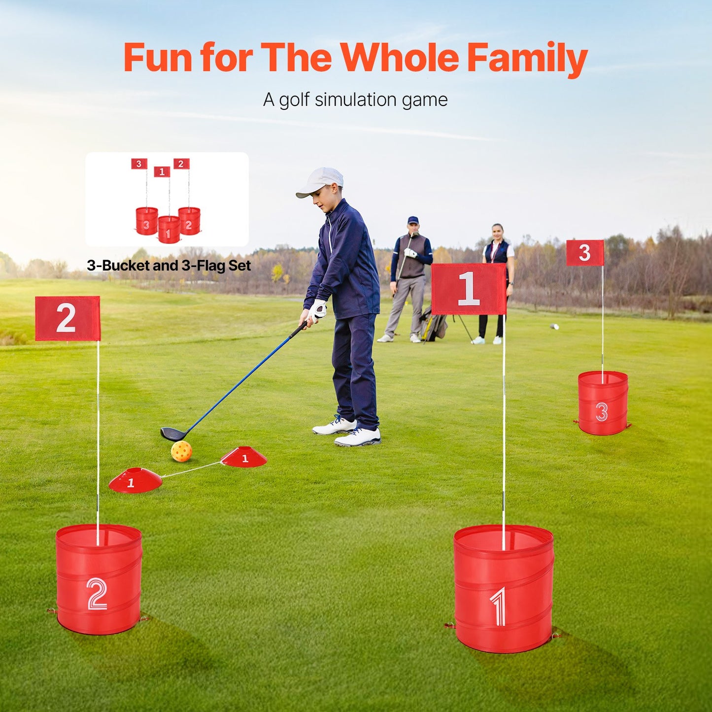 Backyard Golf Game 3-håls Portable Bucket Golf Game för barn och vuxna