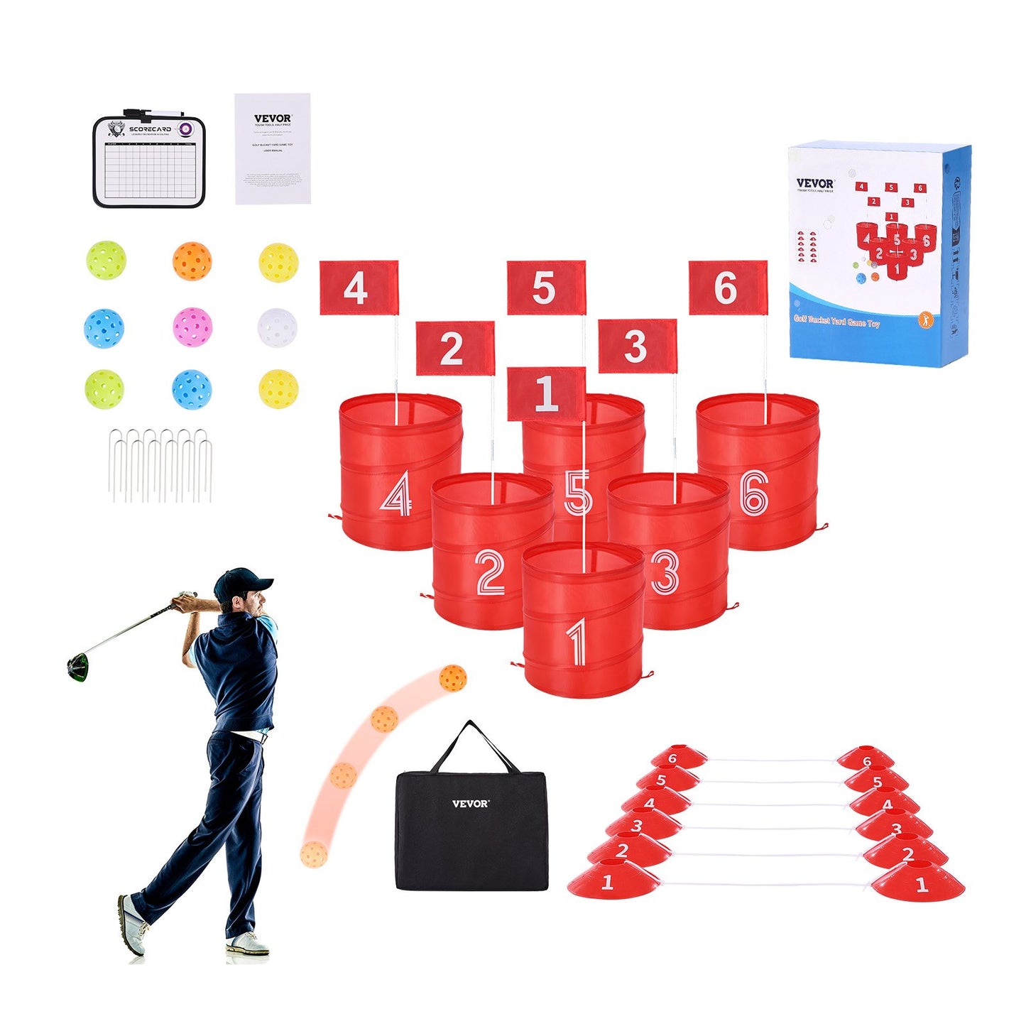 Backyard Golf Game 6-Hole Portable Bucket Golf Game for Kids and Adults