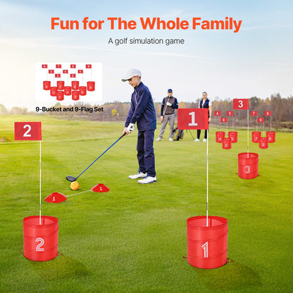 Backyard Golf Game 9-Hole Portable Bucket Golf Game for Kids and Adults