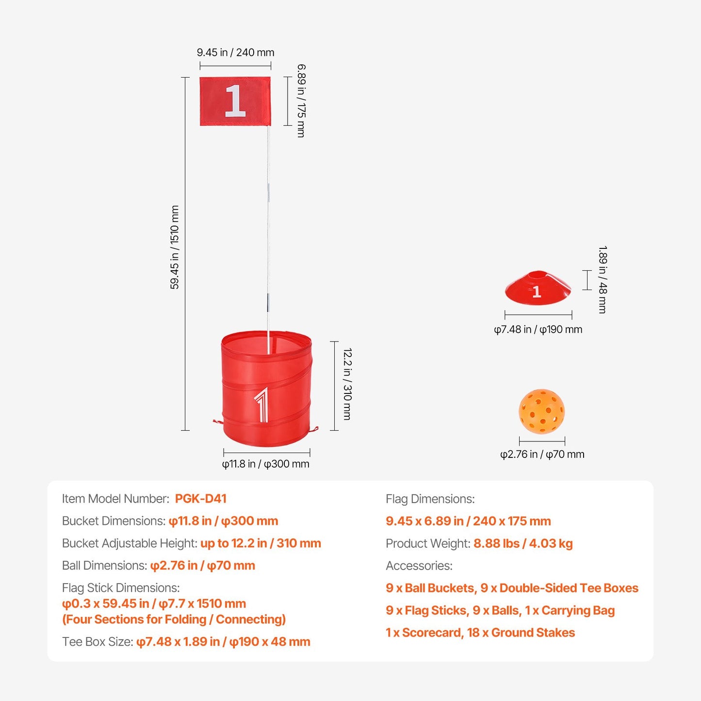Backyard Golf Game 9-Hole Portable Bucket Golf Game for Kids and Adults