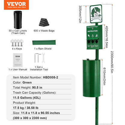 Hundavfallsstation 11,5 gallons utomhushundbajsstation med 600 påsar