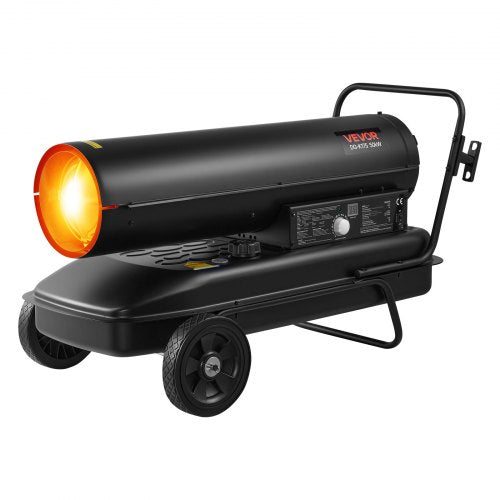 50kW varmluftsdriven fotogendieselvärmare, bärbar torpedvärmare med hjul och justerbar temperatur, fläkttyp för arbetsplats/garage/lager/verkstad/bygg/utomhusvärme, svart |  EU