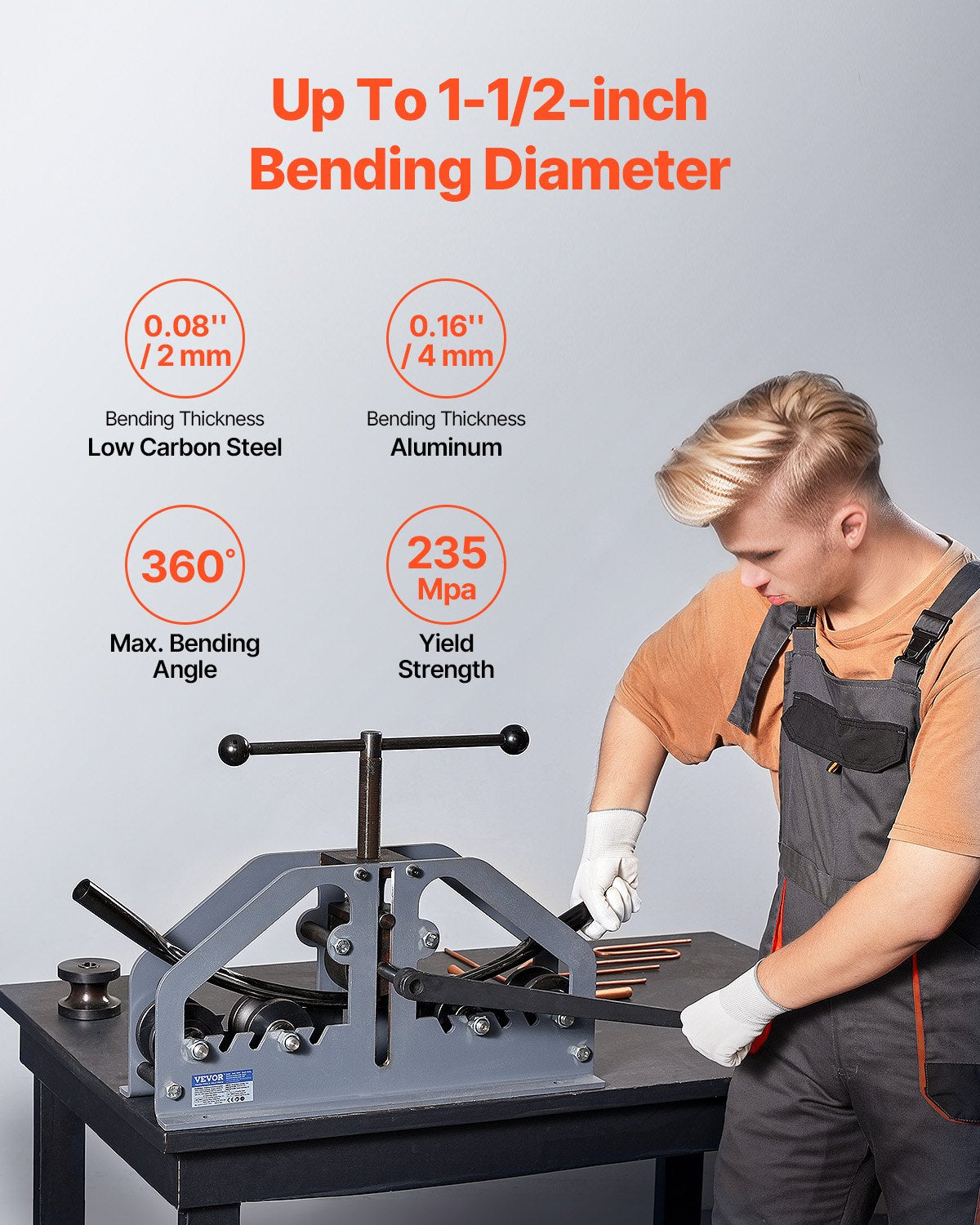 Tube Roller Bender Max 1-1/2" Manuell Tube Pipe Roller Bender med 6 dys