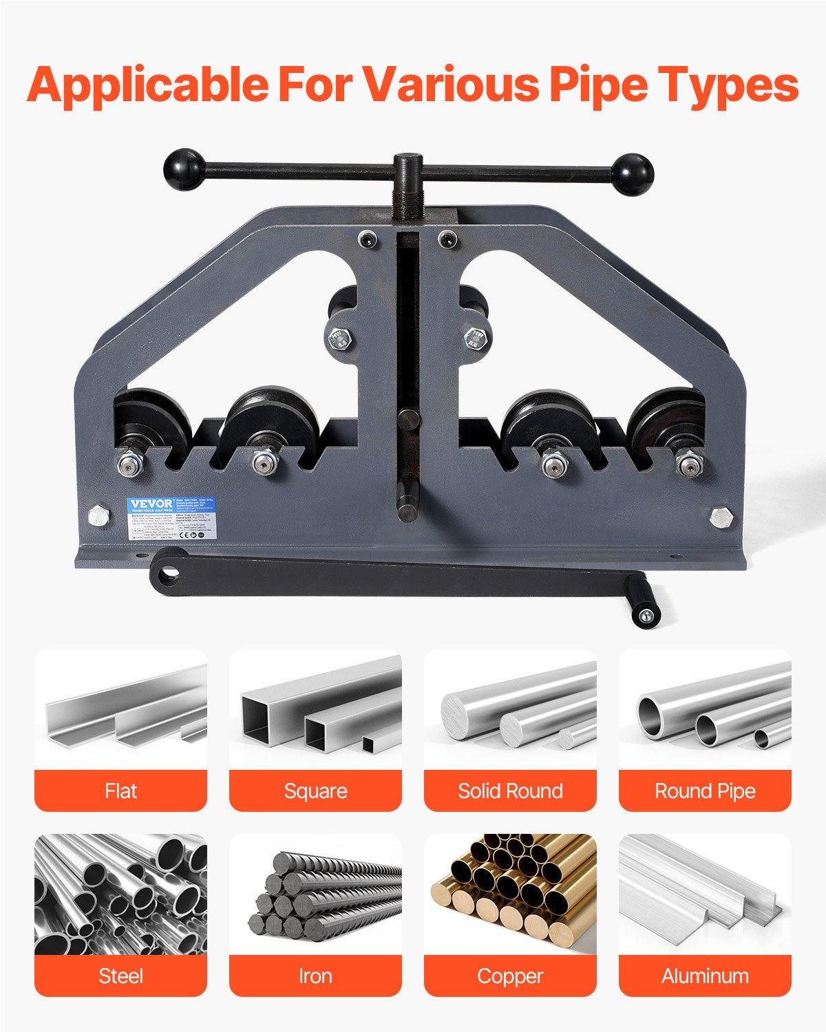 Tube Roller Bender Max 1-1/2" Manuell Tube Pipe Roller Bender med 6 dys