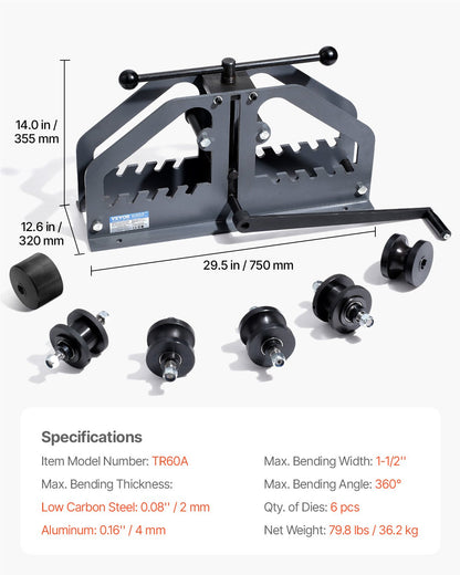 Tube Roller Bender Max 1-1/2" Manuell Tube Pipe Roller Bender med 6 dys