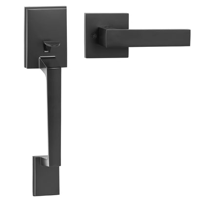 Entrance door handle Matte black square handle set with door lever without lock