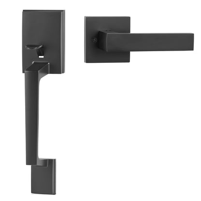 Entrance door handle Matte black square handle set with door lever without lock