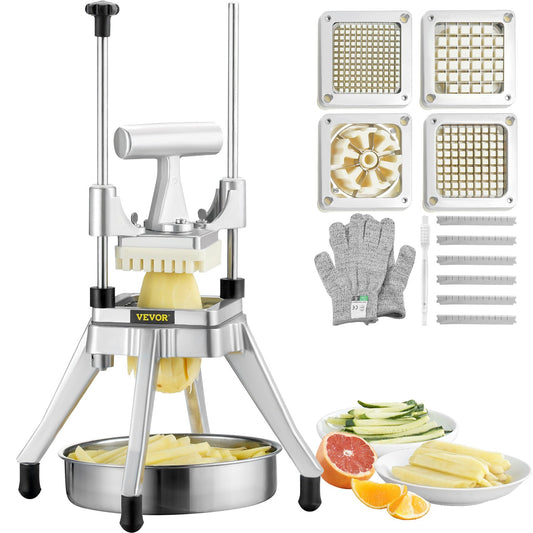 Kommersiell grönsakshackare, pommes frites i rostfritt stål med 4 blad 1/4" 3/8" 1/2", 6-klyftare, hackare med bricka, kraftig skärare för potatistomatlöksvamp