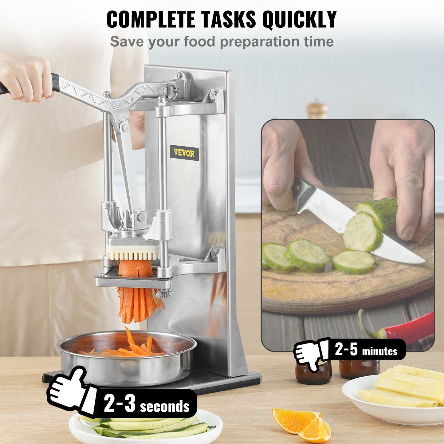 Kommersiell pommes fritesskärare med 4 ersättningsblad, 1/4" och 3/8" Blade Easy Dicer Hackare, 6-klyftare och 6-klyftar äppelkärare, citronpotatisskärare för pommes frites med förlängt handtag