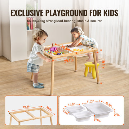 Kids Sensory Table Indoor Wooden Play Sand Water Table with 3 Storage Compartments