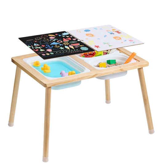 Kids Sensory Bord Indoor Trä Lek Sand Vattenbord med 3 förvaringsfack