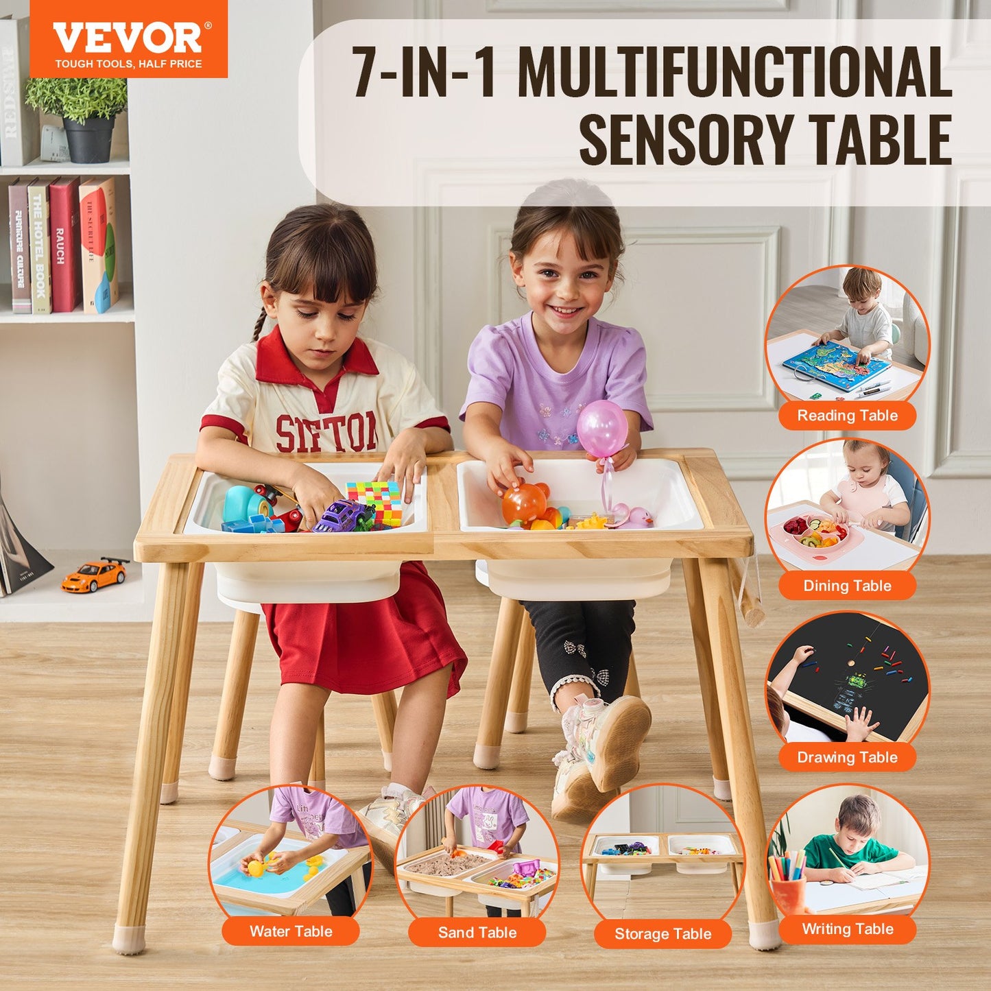Kids Sensory Bord & Stol Set Sand Water Play Bord med 2 förvaringsfack