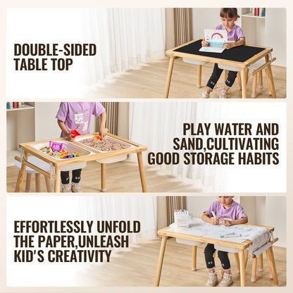 Kids Sensory Bord & Stol Set Sand Water Play Bord med 2 förvaringsfack