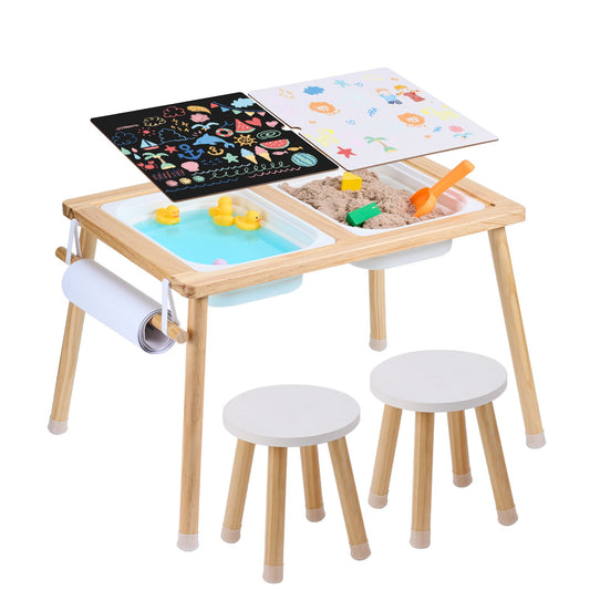 Kids Sensory Bord & Stol Set Sand Water Play Bord med 2 förvaringsfack
