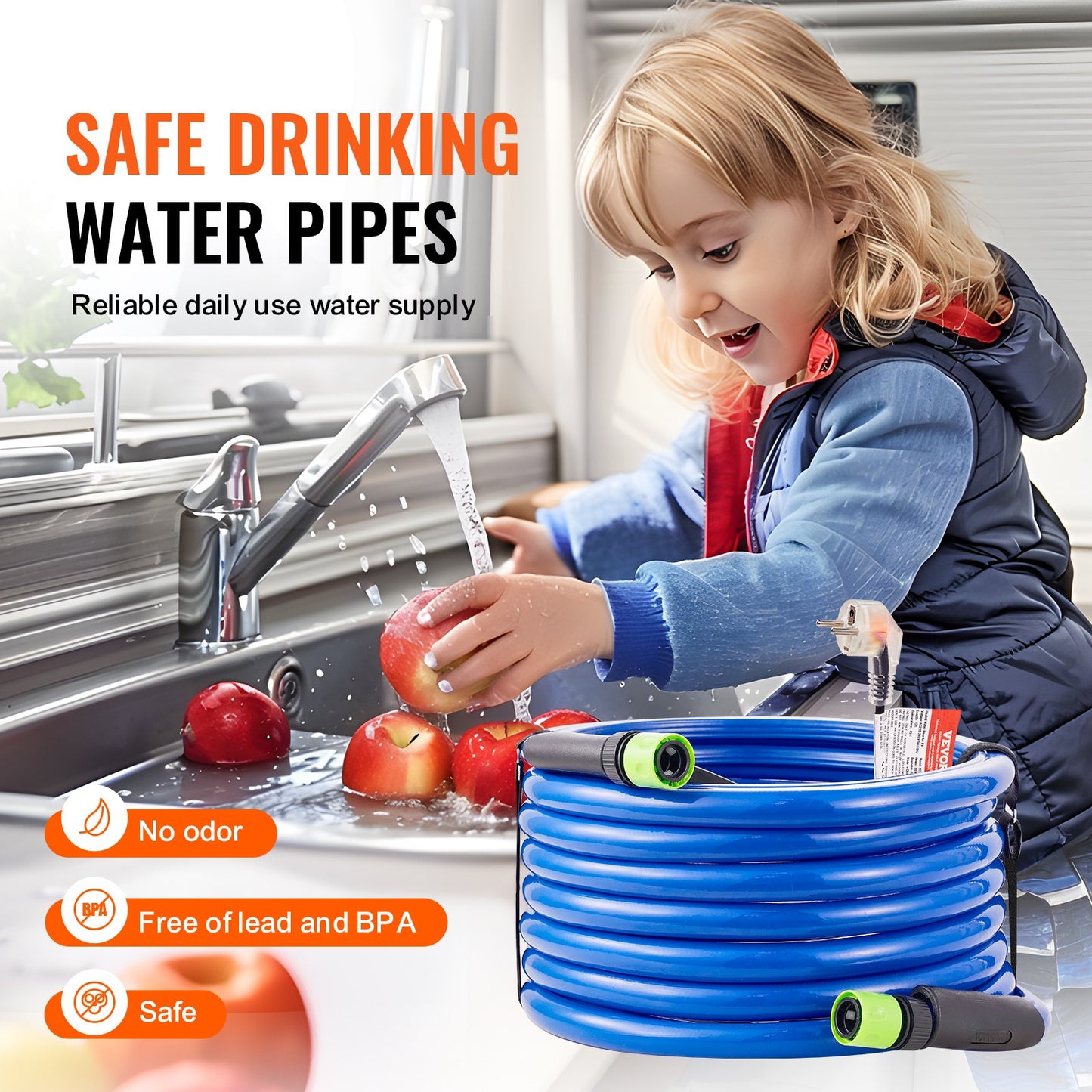 30ft Heated Water Hose for RV -45℉ Anti-Freeze Heated Drinking Water Hose