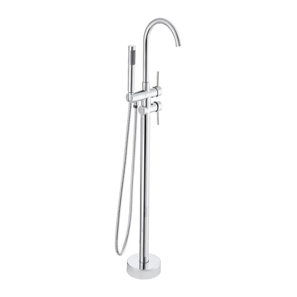 Freestanding bathtub faucet, floor mounting, freestanding bathtub filling, shower mixer, two water settings, 360° rotatable spout, for bath and shower Pet bath Drain cleaning Toilet flushing