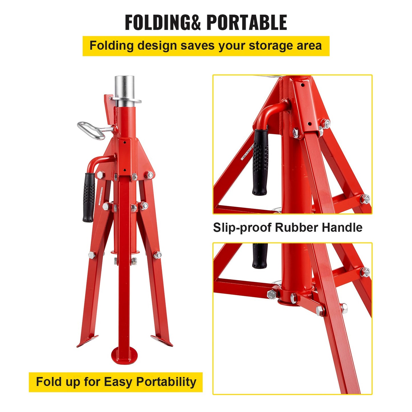 V Head Pipe Stand 1/8"-12" Kapacitet, Justerbar höjd 24"-42", Pipe Jack Stands 2500 lb. Belastningskapacitet, Portabla hopfällbara rörstativ, Kolstålkropp Mer hållbart