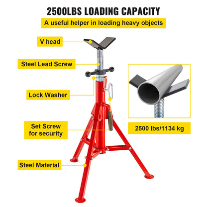 V Head Pipe Stand Justerbar höjd 28-52 tum 4500lbs/2 Tons Pipe Jack Stands Vikbart bärbart högt fällbart rörställ med V Head Vik A Trailer Jacks