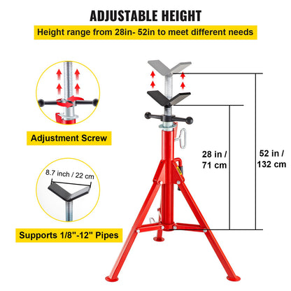 V Head Pipe Stand Justerbar höjd 28-52 tum 4500lbs/2 Tons Pipe Jack Stands Vikbart bärbart högt fällbart rörställ med V Head Vik A Trailer Jacks
