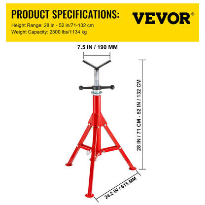 V Head Pipe Stand Justerbar höjd 28-52 tum 4500lbs/2 Tons Pipe Jack Stands Vikbart bärbart högt fällbart rörställ med V Head Vik A Trailer Jacks