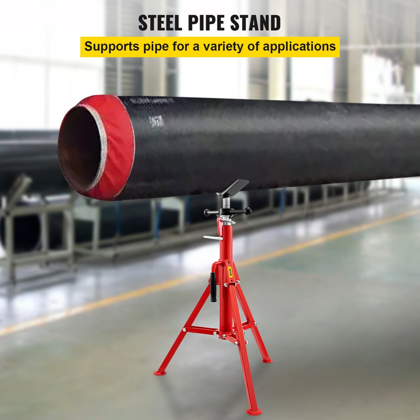 V Head Pipe Stand 1/8\"-12\" Capacity, Adjustable Height 28\"-52", Pipe Jack Stand 2500 lb. Load Capacity, Portable Collapsible Pipe Stands, Carbon Steel Body More Durable