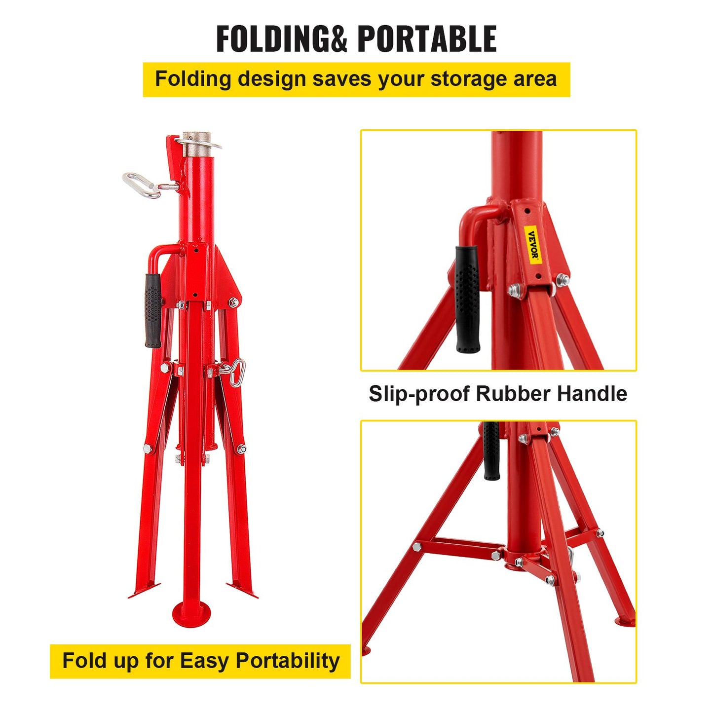 V Head Pipe Stand 1/8\"-12\" Capacity, Adjustable Height 28\"-52", Pipe Jack Stand 2500 lb. Load Capacity, Portable Collapsible Pipe Stands, Carbon Steel Body More Durable