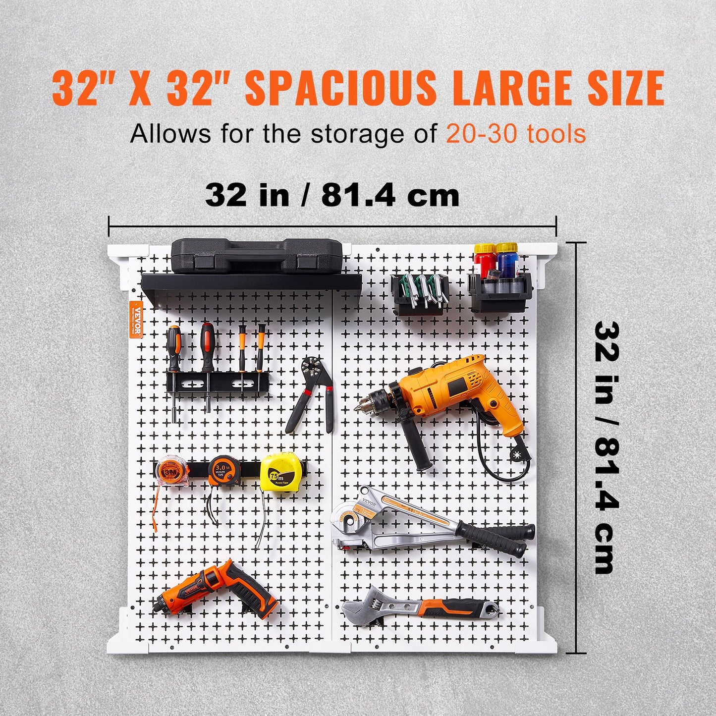 Pegboard-Wand-Organizer 32" x 32", 330 Pfund Tragkraft, Garagen-Pegboard-Organizer aus Metall, Wandhalterung, 25-teilig. Werkzeug-Aufbewahrungsset mit 2 Pegboards, Haken, Lagerbehältern, Regalgestell für Lager, Garage, Geschäft