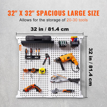 Pegboard-Wand-Organizer 32" x 32", 330 Pfund Tragkraft, Garagen-Pegboard-Organizer aus Metall, Wandhalterung, 25-teilig. Werkzeug-Aufbewahrungsset mit 2 Pegboards, Haken, Lagerbehältern, Regalgestell für Lager, Garage, Geschäft