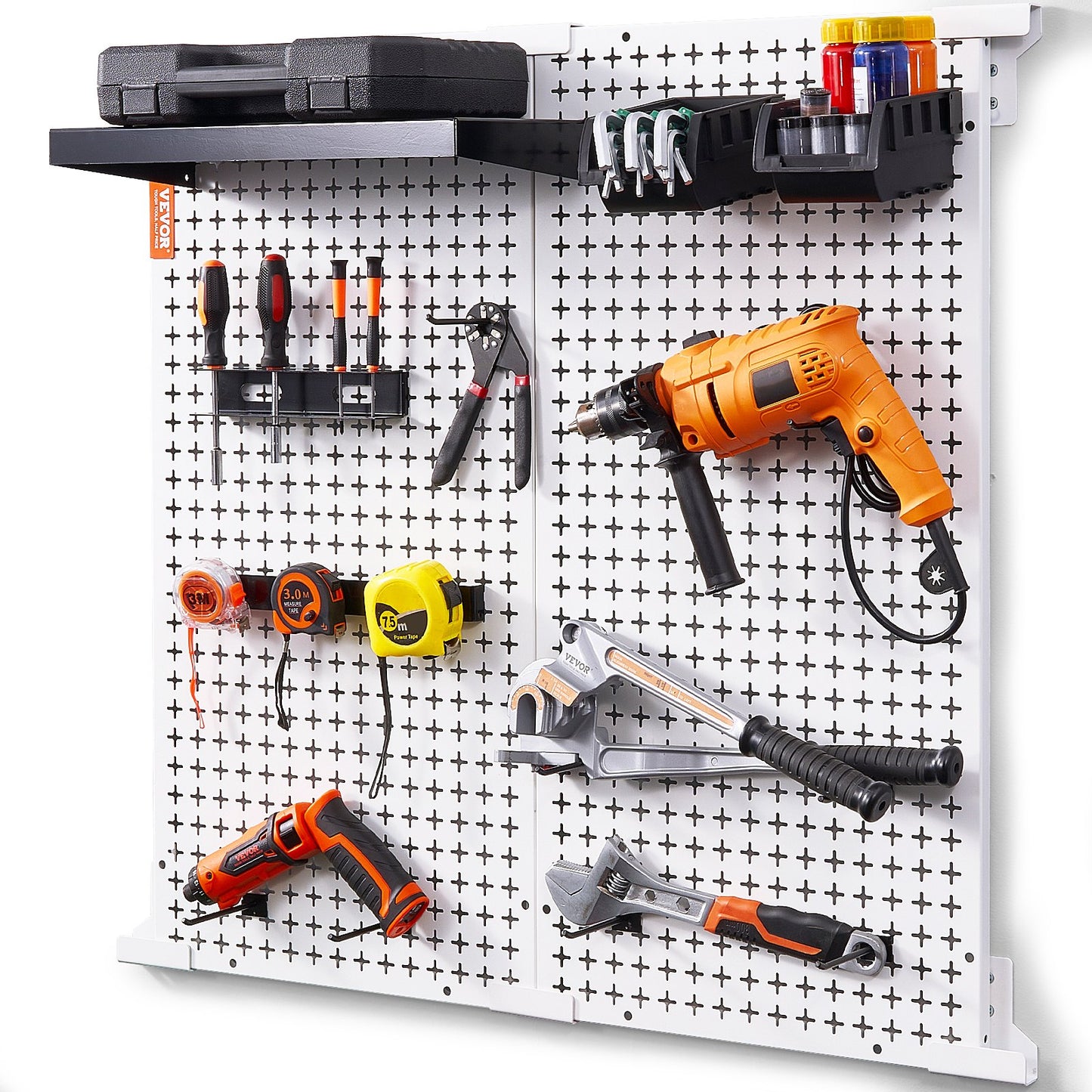 Pegboard-Wand-Organizer 32" x 32", 330 Pfund Tragkraft, Garagen-Pegboard-Organizer aus Metall, Wandhalterung, 25-teilig. Werkzeug-Aufbewahrungsset mit 2 Pegboards, Haken, Lagerbehältern, Regalgestell für Lager, Garage, Geschäft