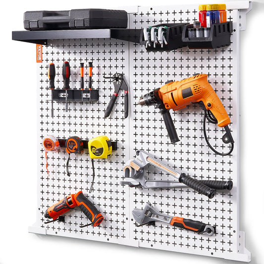 Pegboard Wall Organizer 32" x 32", 330LBS Lastning Garage Metall Pegboard Organizer Väggfäste, 25 ST. Verktygsförvaringssats med 2 pinnbrädor, krokar, förvaringskärl, hyllställ för lagergaragebutik