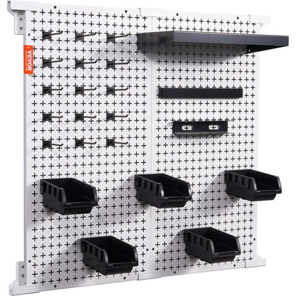 Pegboard-Wand-Organizer 32" x 32", 330 Pfund Tragkraft, Garagen-Pegboard-Organizer aus Metall, Wandhalterung, 25-teilig. Werkzeug-Aufbewahrungsset mit 2 Pegboards, Haken, Lagerbehältern, Regalgestell für Lager, Garage, Geschäft