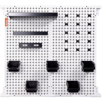 Pegboard-Wand-Organizer 32" x 32", 330 Pfund Tragkraft, Garagen-Pegboard-Organizer aus Metall, Wandhalterung, 25-teilig. Werkzeug-Aufbewahrungsset mit 2 Pegboards, Haken, Lagerbehältern, Regalgestell für Lager, Garage, Geschäft