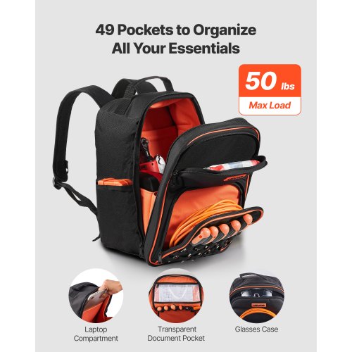 Werkzeugrucksack 49 Taschen Reißfester Arbeitsplatzrucksack für Elektriker