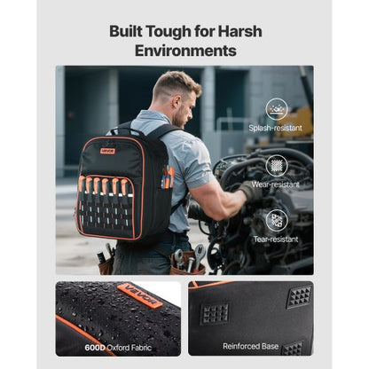 Werkzeugrucksack 49 Taschen Reißfester Arbeitsplatzrucksack für Elektriker