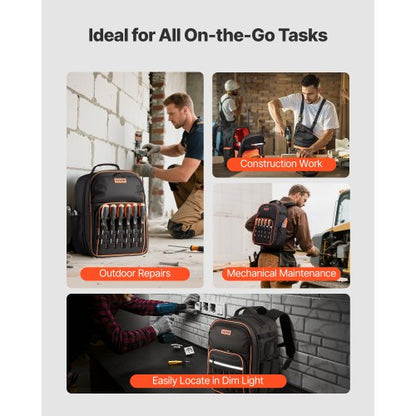 Werkzeugrucksack 49 Taschen Reißfester Arbeitsplatzrucksack für Elektriker