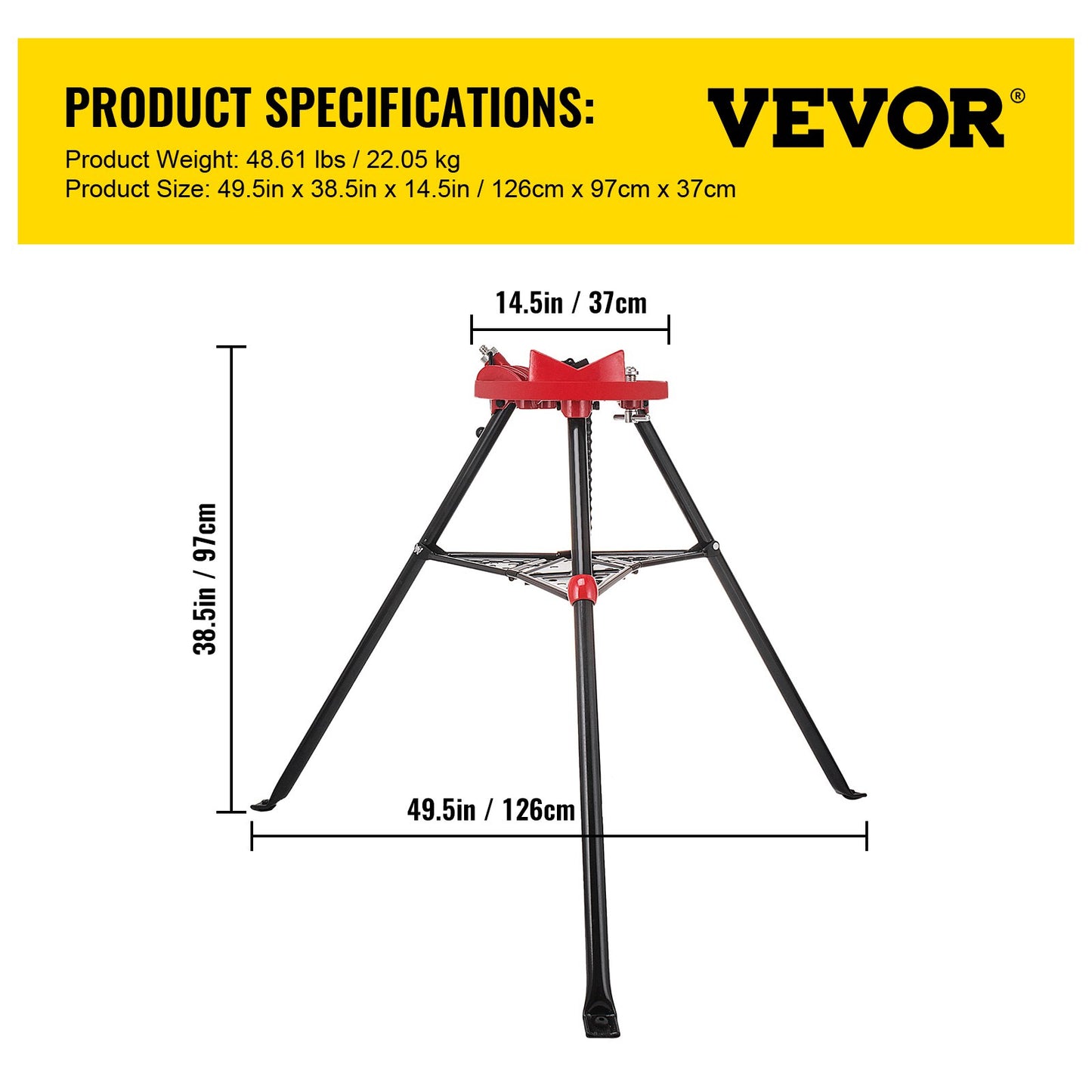 Kedjeskruvstycke med stativstativ | 1/8"-6" rörkapacitet | 1323 lbs lastkapacitet | Bärbart stativ med hopfällbara ben och verktygsbricka | Idealisk för VVS- och rörarbeten