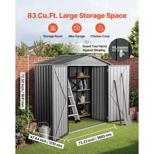 Metal garden shed, 1.8 x 1.2 meters, outdoor storage shed, with 4 ventilation grilles, gray | EU