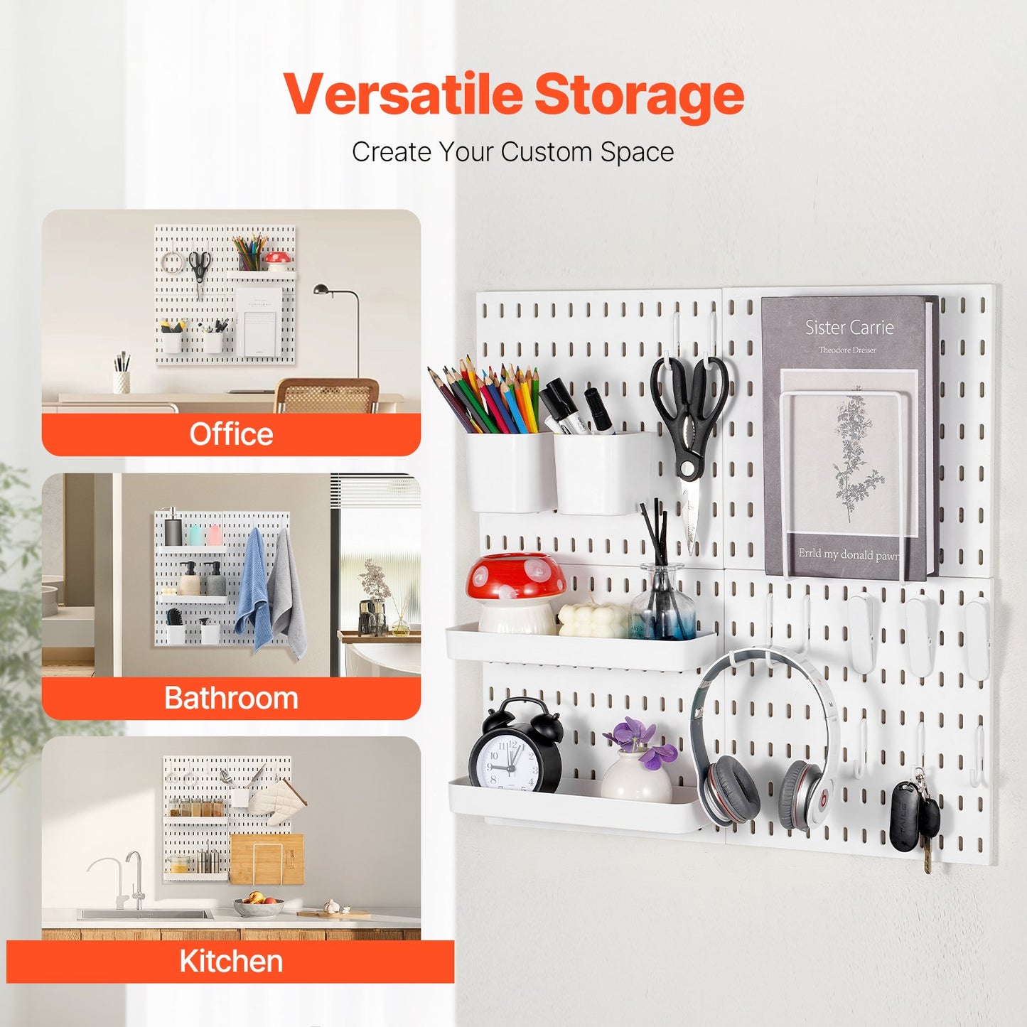 Pegboard Combination Kit 11 x 11" Plastic Pegboard 4 Panels for Home White